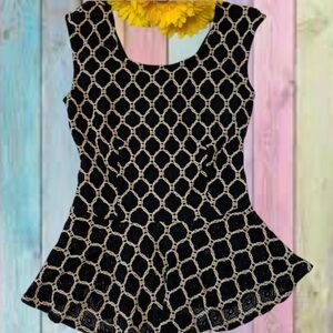Windsor Black Cream Crochet Design Peplum Top